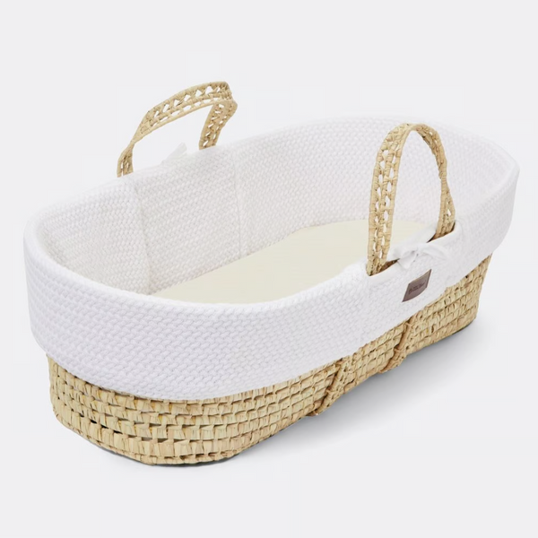 LGS Natural Wheat Knitted Moses Basket White