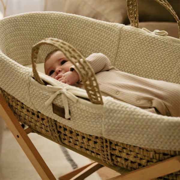 LGS Natural Wheat Knitted Moses Basket Linen