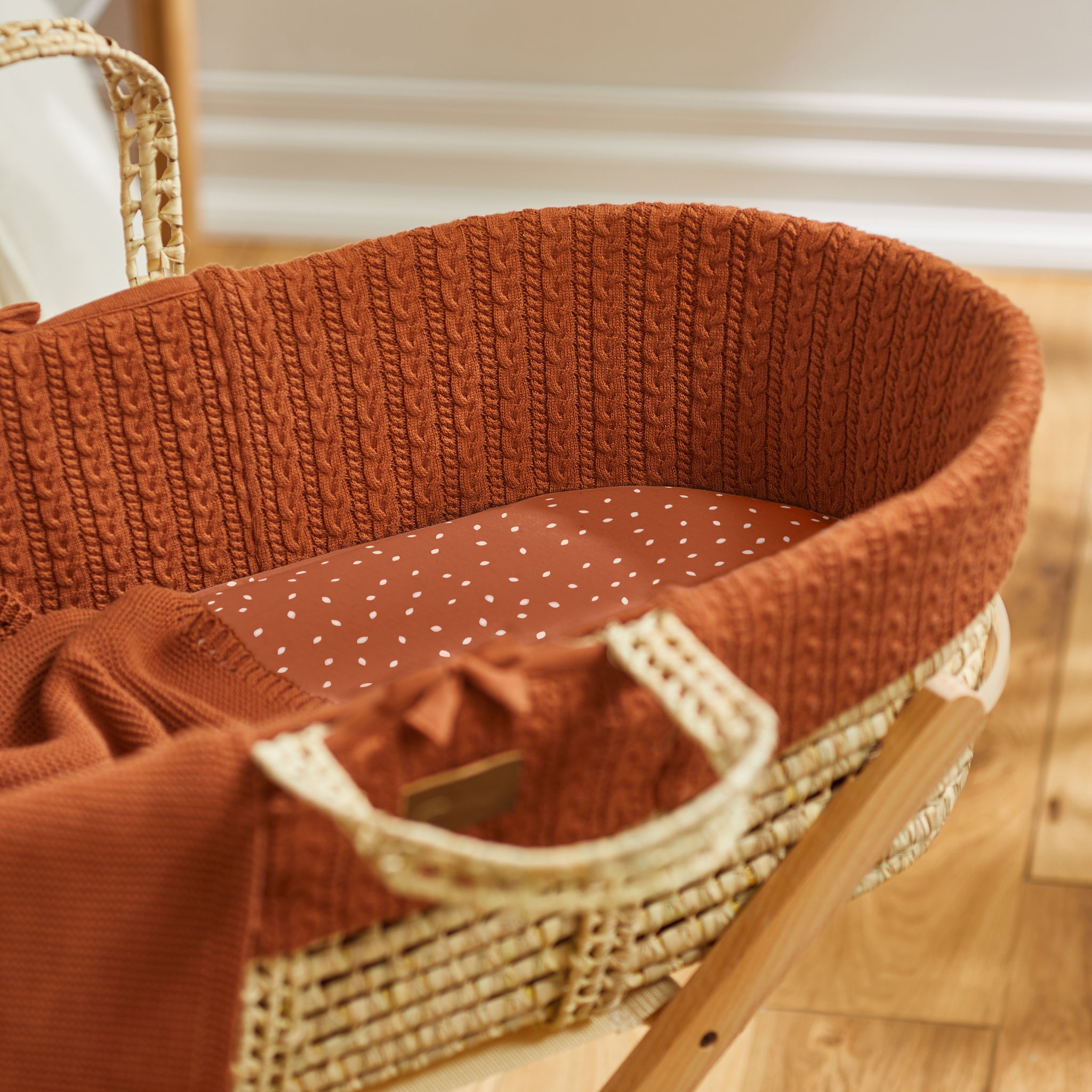LGS Fitted Sheet Terracotta Printed Moses Basket