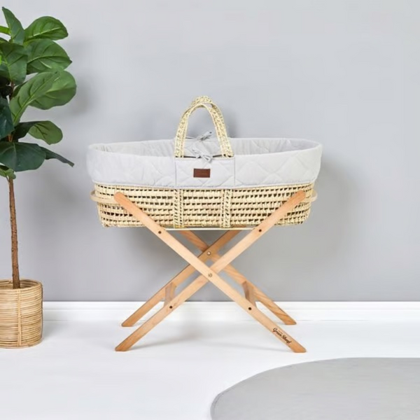 LGS Natural Quilted Moses Basket Dove Grey