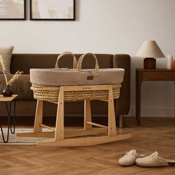 LGS Natural Wheat Knitted Moses Basket and Stand