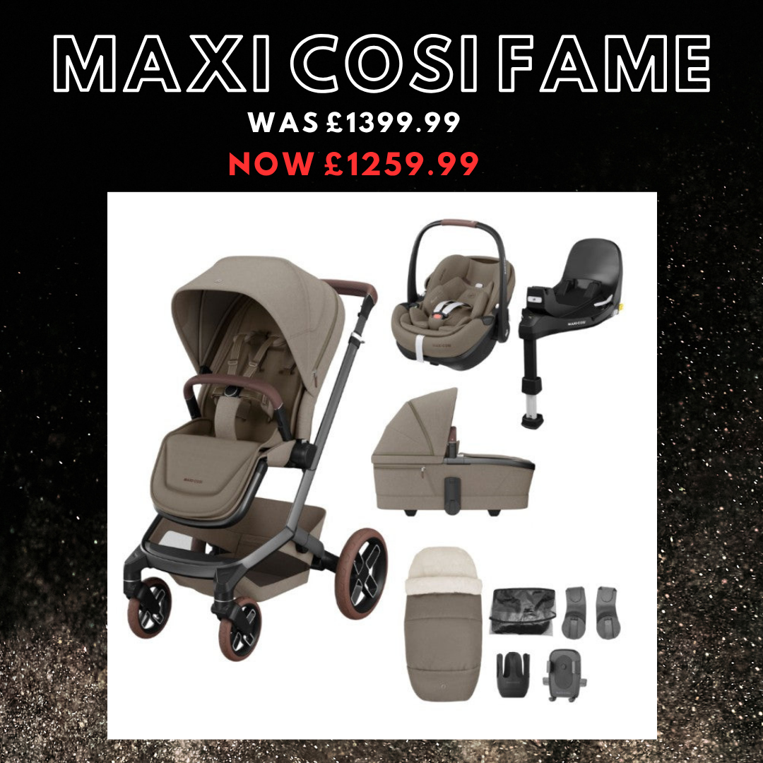 Black November - Maxi Cosi Fame 9pc Bundle - Twillic Truffle/Brown Wheels