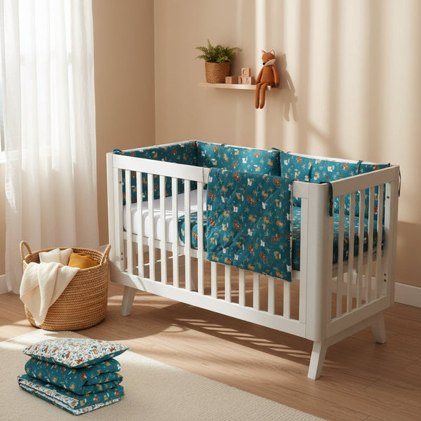 FORREST 3 Piece Reversible Cot Bed Set – Organic Cotton Baby Bedding - Jungle