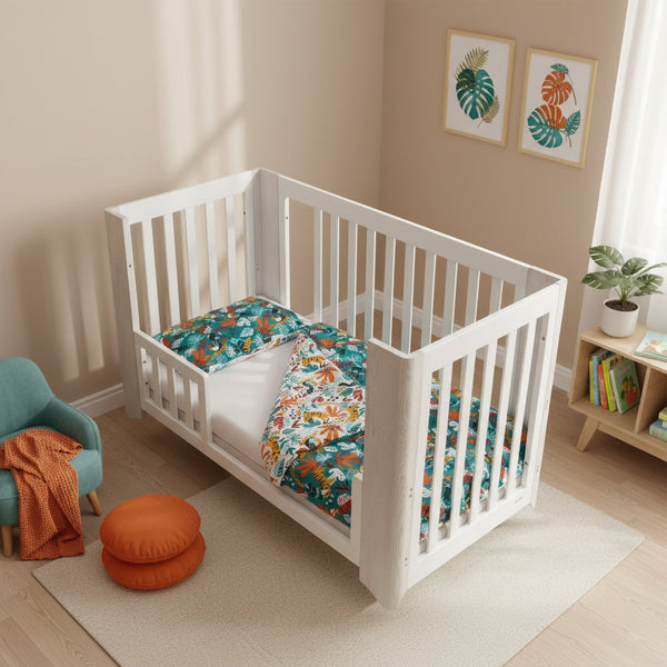FORREST 3 Piece Reversible Cot Bed Set – Organic Cotton Baby Bedding - Rainforest