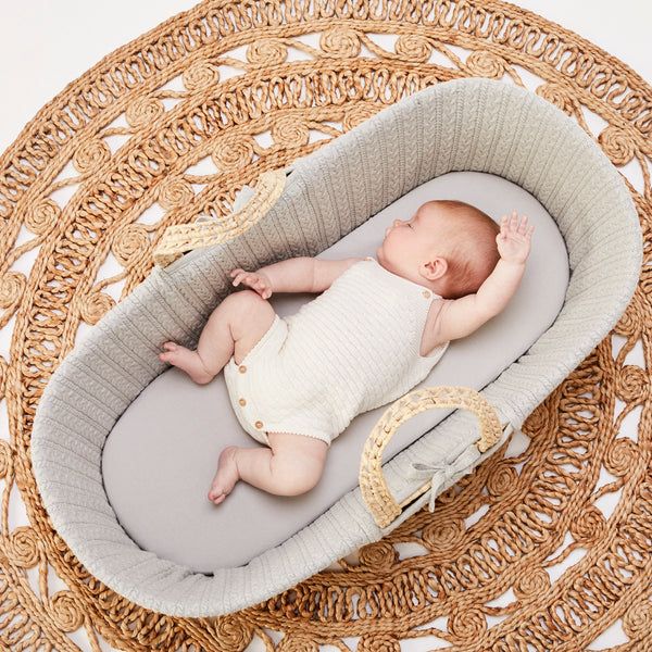 LGS Natural Knitted Moses Basket Dove Grey