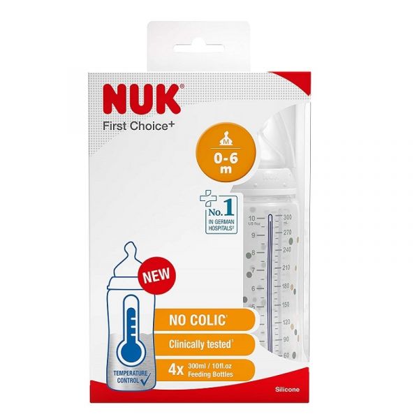 NUK First Choice Temperature Control Bottle Silicone 300ml 4pk